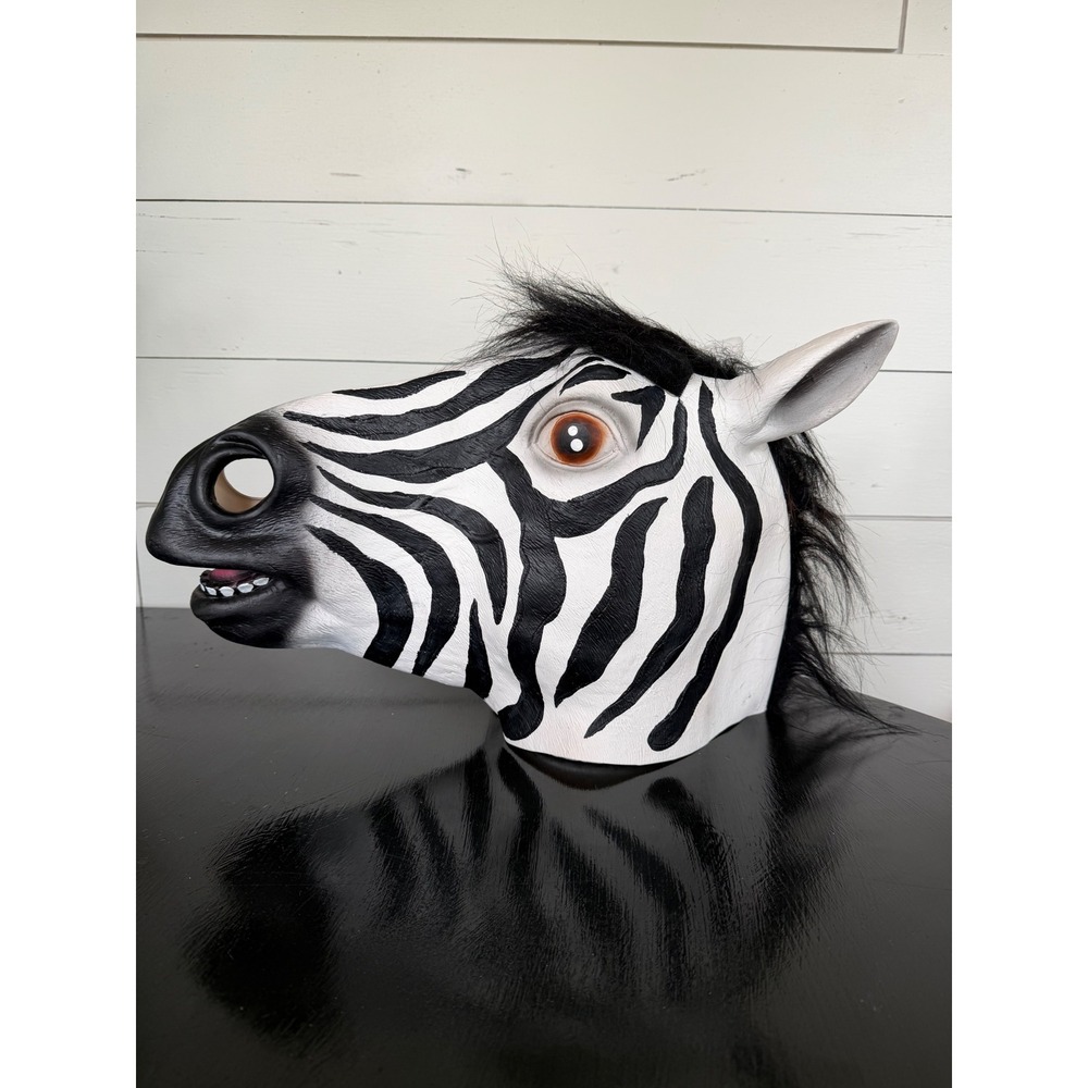 Realistic Zebra Head Latex Mask Full Overhead Animal Costume Halloween Cosplay